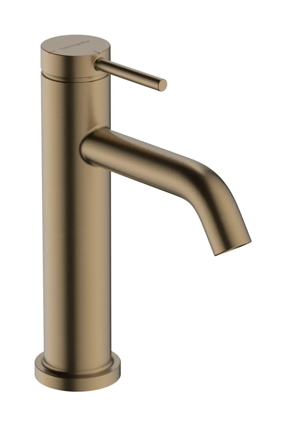 Einhebel-Waschtischmischer aus brushed Bronze von Hansgrohe mit seitlichem Hebel und abgerundetem Auslauf. Ohne Ablaufgarnitur.
